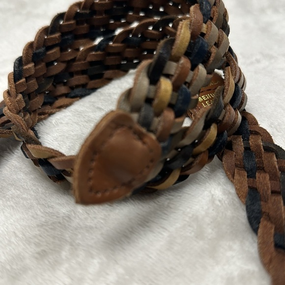 Women's Multicolor Leather Braided Belt, Gold Buckle, Brown Blue Tan Taupe,  2X - Picture 4 of 4